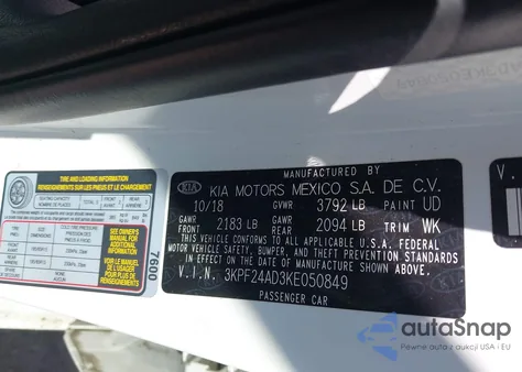 2019 Kia Forte Fe из США, поврежденный, VIN 3KPF24AD3KE050849